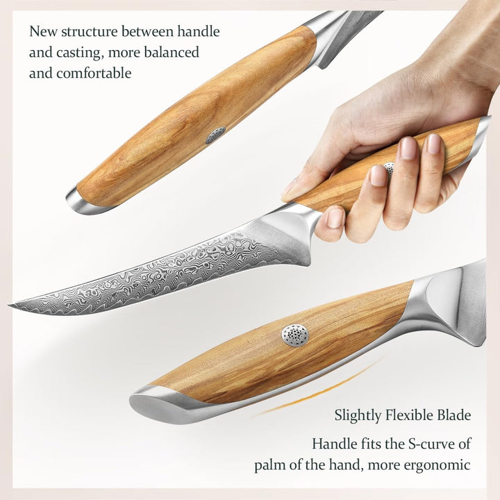 HEZHEN 73 Lagen Damaststahl Filetiermesser, Professionelles Fischmesser, Damast Ausbeinmesser, Full