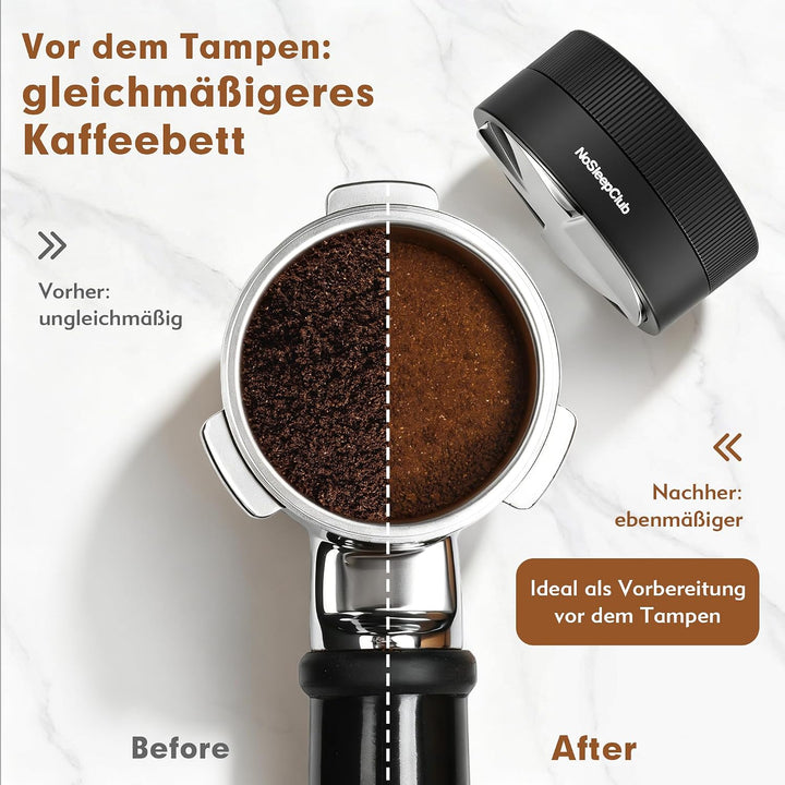 Espresso Distributor 51 mm, Schwerkraft-adaptiver Leveler, Schwarz | 304 Edelstahl Basis, 4-Klingen-