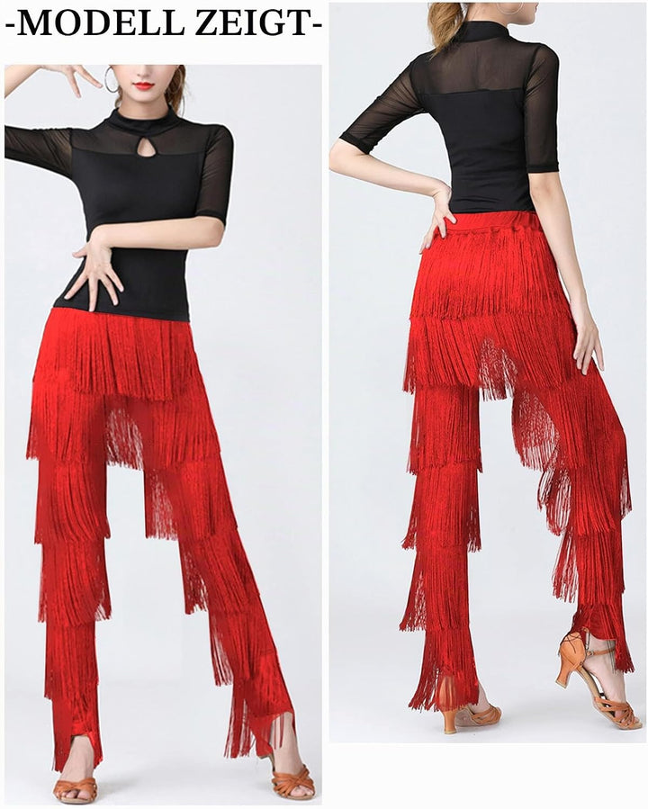 SEAUR Damen Fransenhose Latein Tanzhose Quaste Fransen Hose Tanz Ballsaal Tango Salsa Rumba Cha Cha