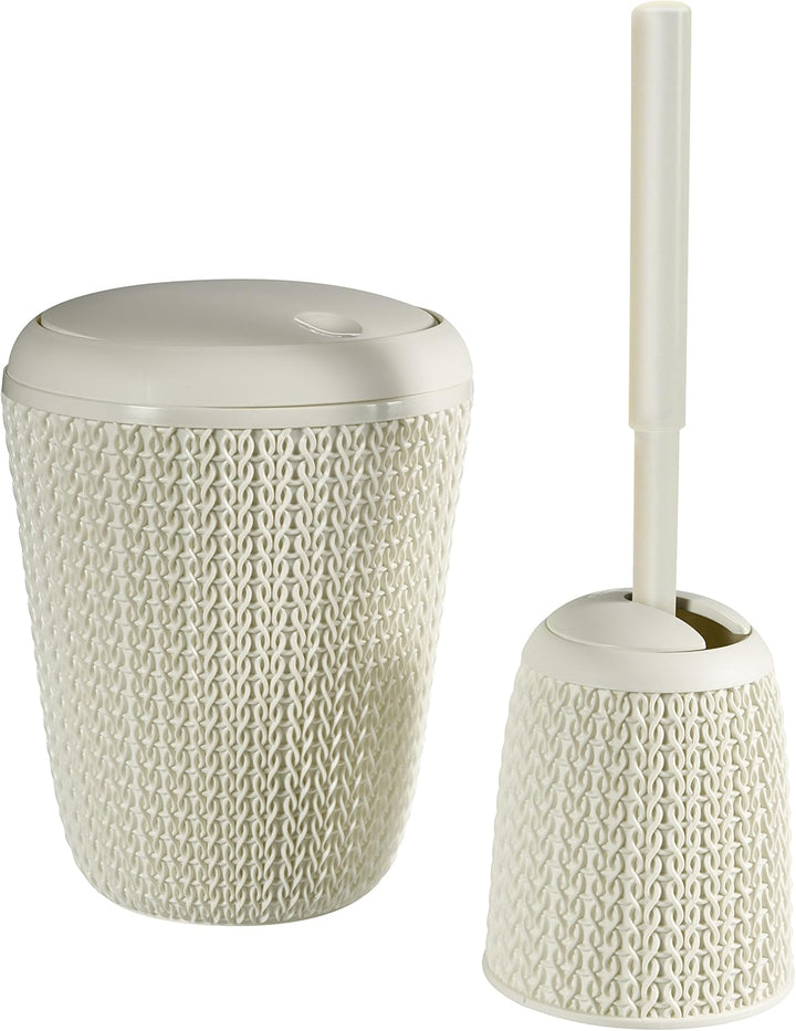 Curver Abfalleimer 6L Knit Gebrochenes Weiss 22,4 x 22,4 x 29,5 cm, Gebrochenes Weiss 22,4 x 22,4 x