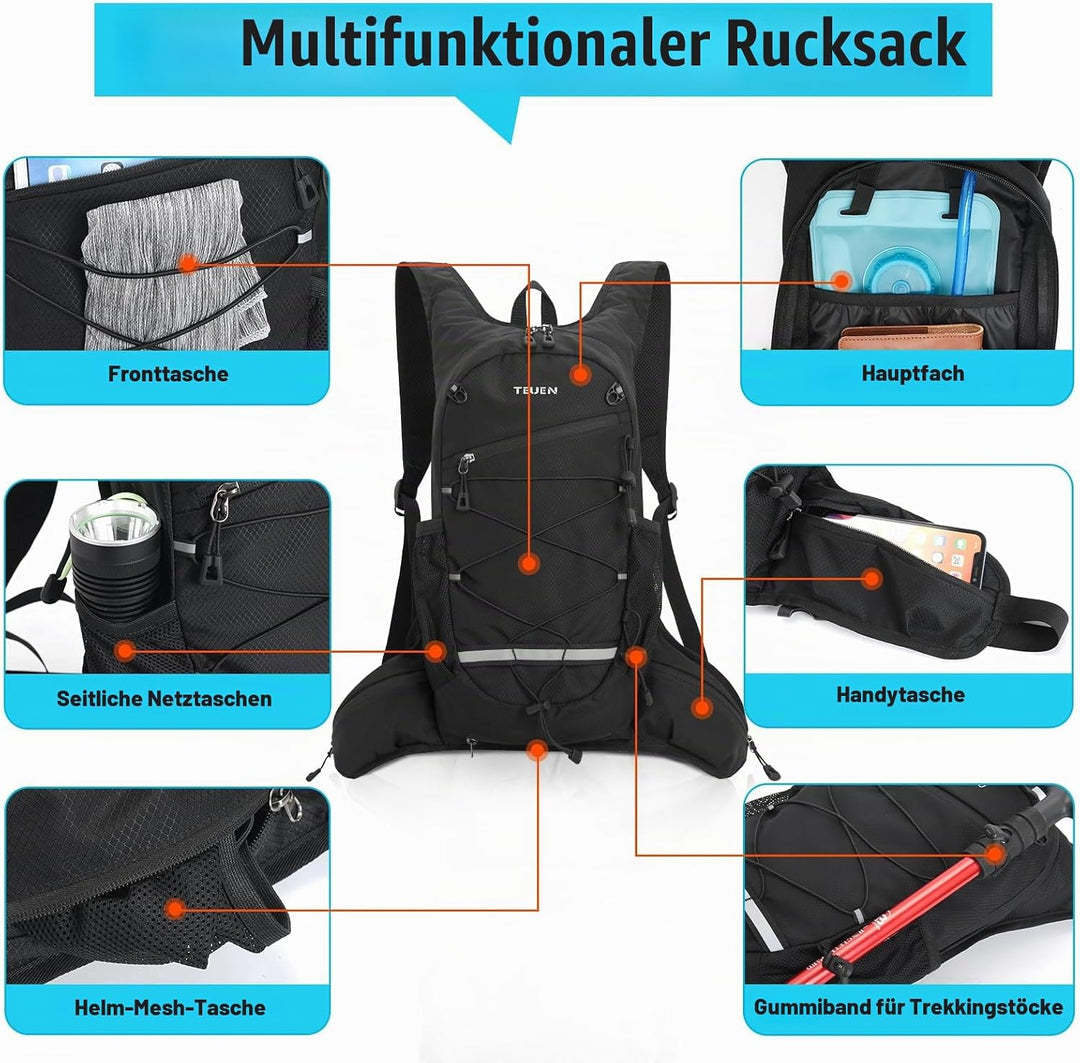 Trinkrucksack mit Trinkblase 2L Klein Laufrucksack Joggen für Damen Herren, Leichter Laufen Rucksack