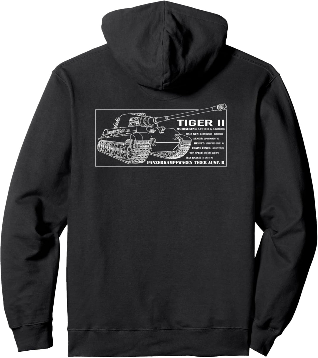 Tiger II WW2 German Panzer Tank Blueprint Pullover Hoodie