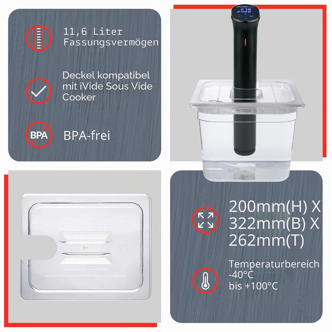 SousVideTools Behälter aus Polycarbonat, 11,6 l, mit Deckel passend für den Sous-Vide-Stick von Anov