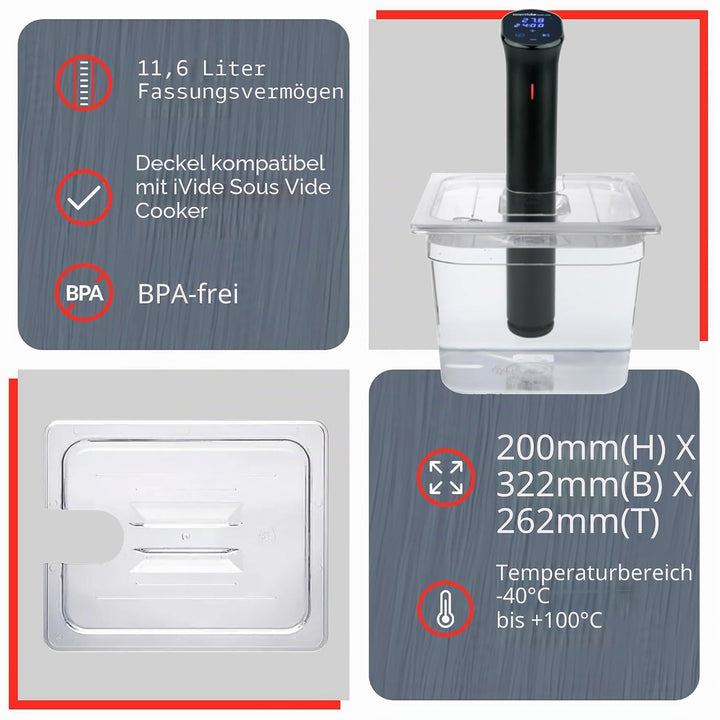 SousVideTools Behälter aus Polycarbonat, 11,6 l, mit Deckel passend für den Sous-Vide-Stick von Anov