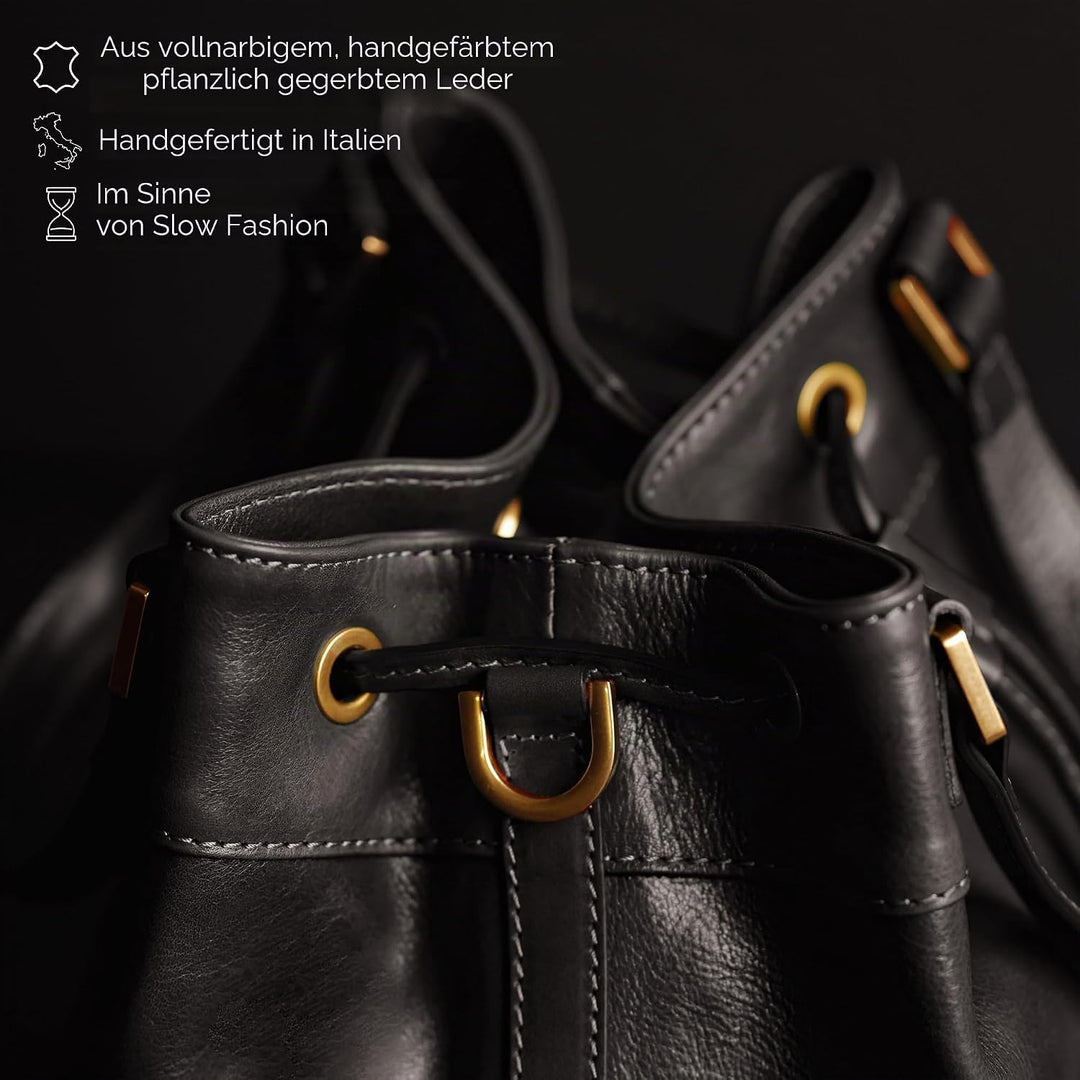 Time Resistance Handtasche aus Leder - Umhängetasche Damen - Beuteltasche aus Leder - Made in Italy