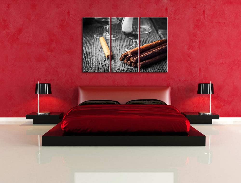 Rauchiger Whisky und kubanische Zigarren schwarz/weiss 3-Teiler Leinwandbild 120x80 Bild auf Leinwan