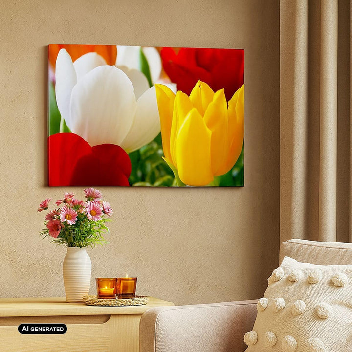 Bilder auf Leinwand Tulpen Vase Blumenstrauss Leinwandbild 70x50cm Wandbilder Dekoration Wohnzimmer