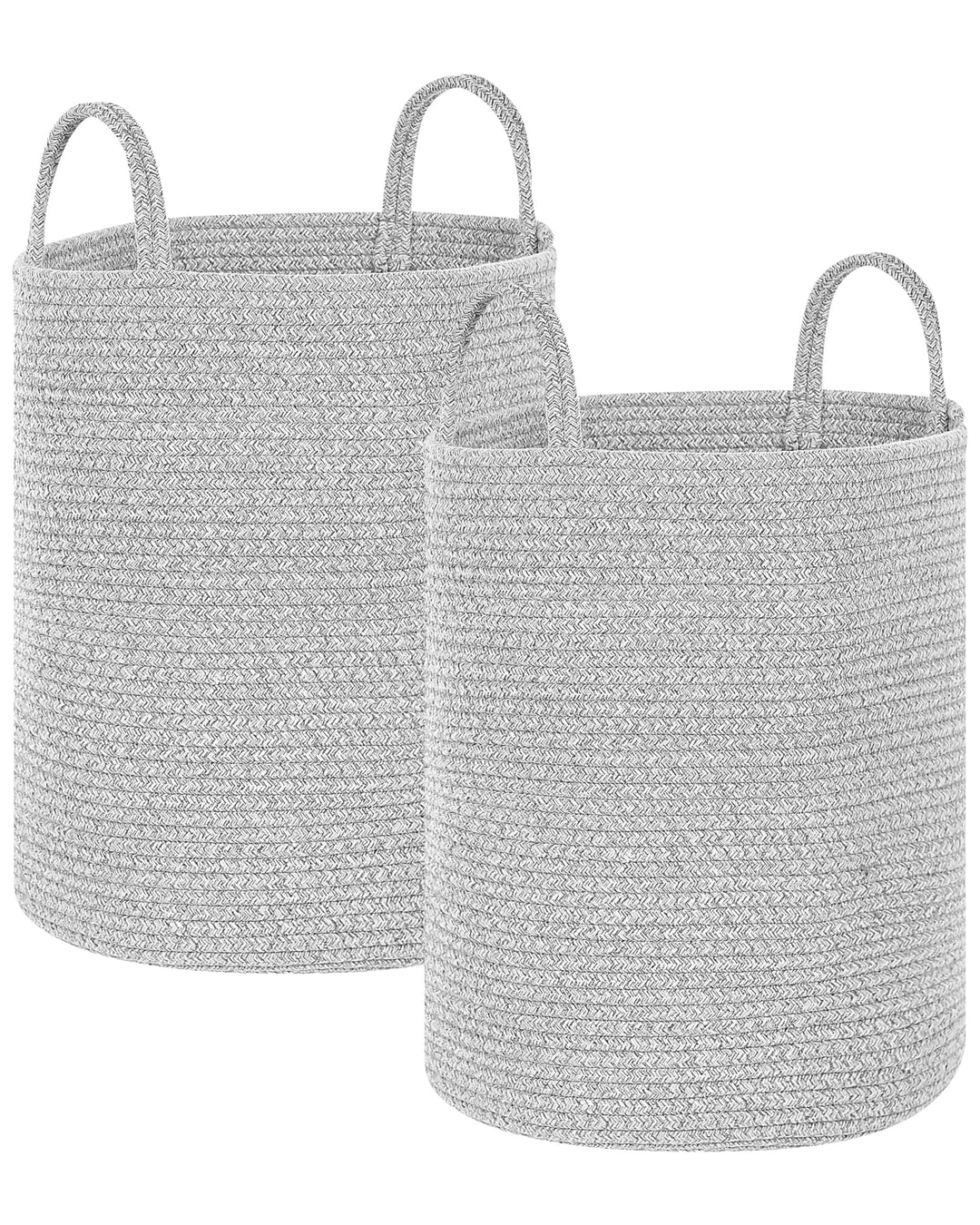 Textilkorb 2er Set Baumwolle grau rund ⌀ 34 cm mit Griffen handgefertigt Saryk