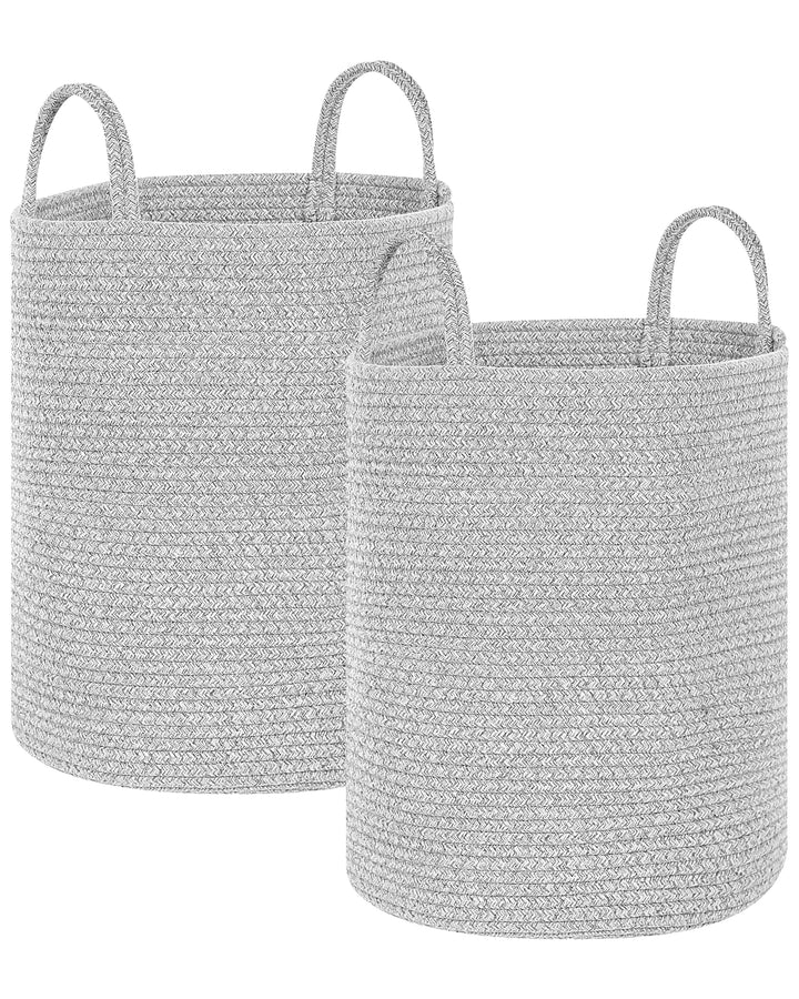 Textilkorb 2er Set Baumwolle grau rund ⌀ 34 cm mit Griffen handgefertigt Saryk