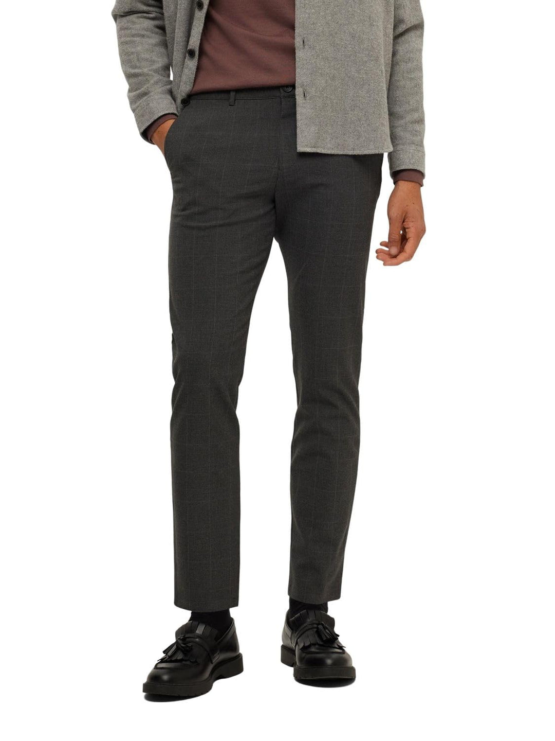 SELETED HOMME Herren Hose 29W / 32L Grey Melange /Checks:grey, 29W / 32L Grey Melange /Checks:grey