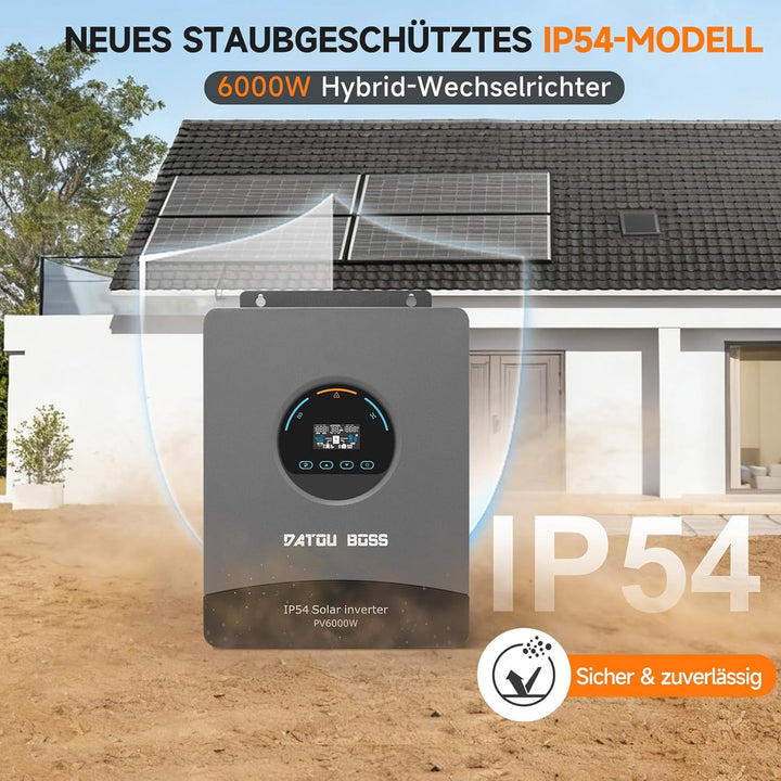 DATOUBOSS 6000W Hybrid Solar Wechselrichter 48V, Reiner Sinus, PV-Array bis 8000W, integrierter 120A
