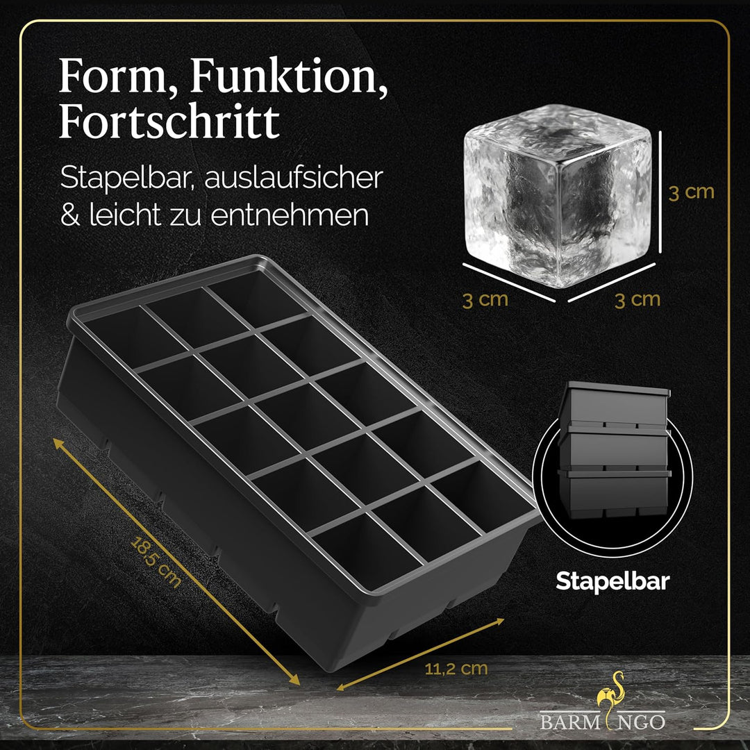 Silikon Eiswürfelform mit Deckel (3er Set) – BPA-freie Eiswürfelform gross/XXL | Grosse Eiswürfel Fo