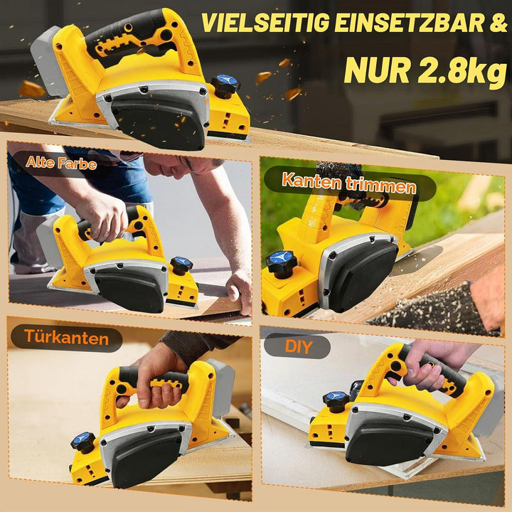Akku Elektrohobel Kompatibel mit Dewalt 20V, Akku-Hobel Holz 16500RPM Bürstenlose Elektrohobe Hobelb