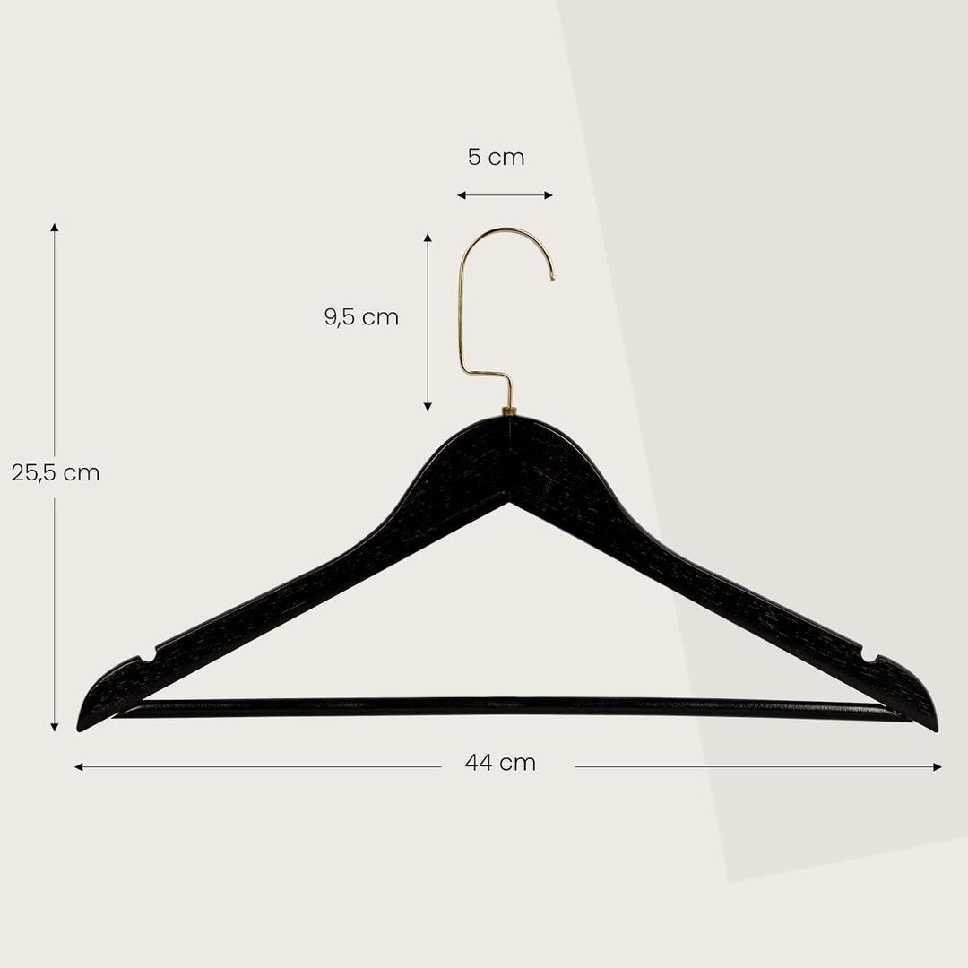 RSR-Hangers 10 Stück Kleiderbügel Holz Schwarz Holzkleiderbügel mit Hosensteg 44,5 cm | 360° drehbar