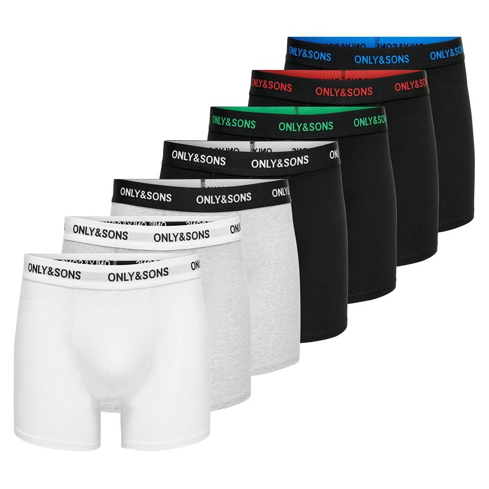 ONLY & SONS Herren Boxershorts ONSFITZ SOLID Black Trunk 7er Pack XS - XXL XS Black/Detail:4 Black 1
