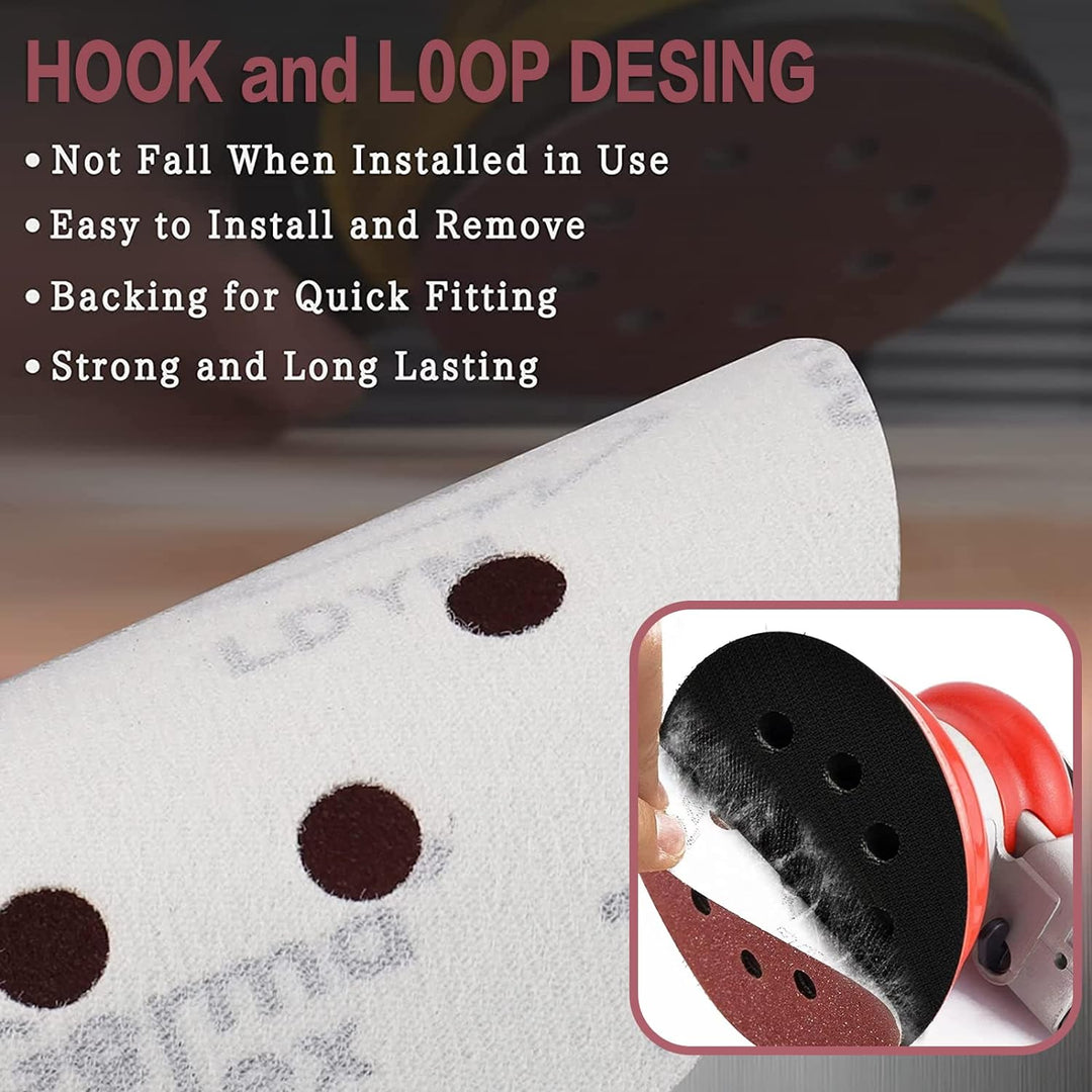 STEBRUAM 100 Stück Schleifpapier 125mm Klett 600 körnung,Profi 125 Schleifscheiben Rund 8 Loch für E