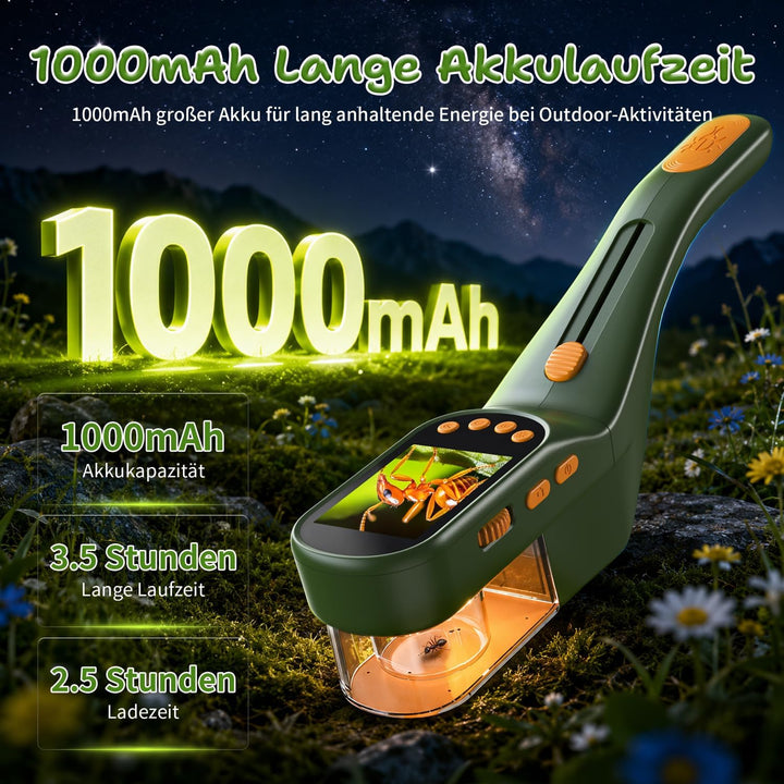 3-in-1 Insektenfänger für Kinder, Mikroskop für Kinder mit 2,4-Zoll-IPS-Display, 500X Vergrösserung