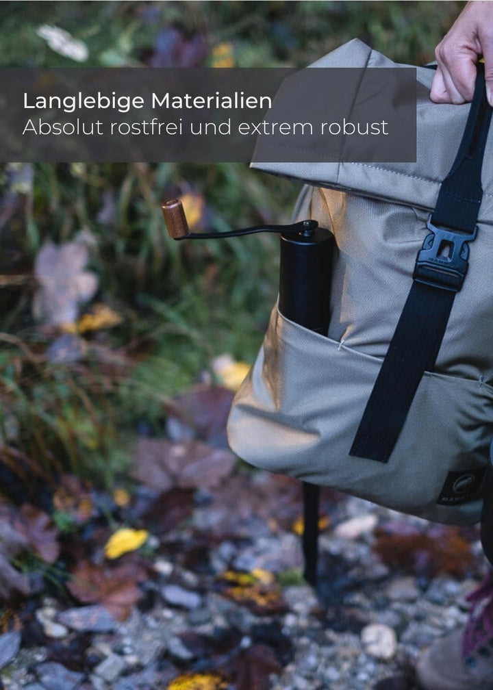 LAMBDA COFFEE® TERRA Kaffeemühle manuell aus Edelstahl und Keramik- Kegelmahlwerk I Leichte Handkaff