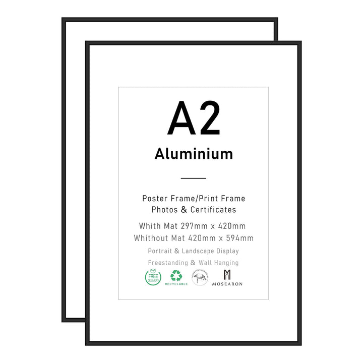 A2 Zertifikatsrahmen aus schwarzem Aluminium, 2er-Pack Posterrahmen mit Plexiglasfront, 42 x 59 cm F