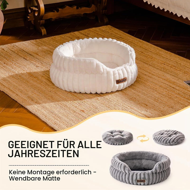 EDAGNY Stilvolle Rundes Katzenbetten Weiches Welpenbett Angstlösend Creme S Creme L 51 x B 51 x H 20
