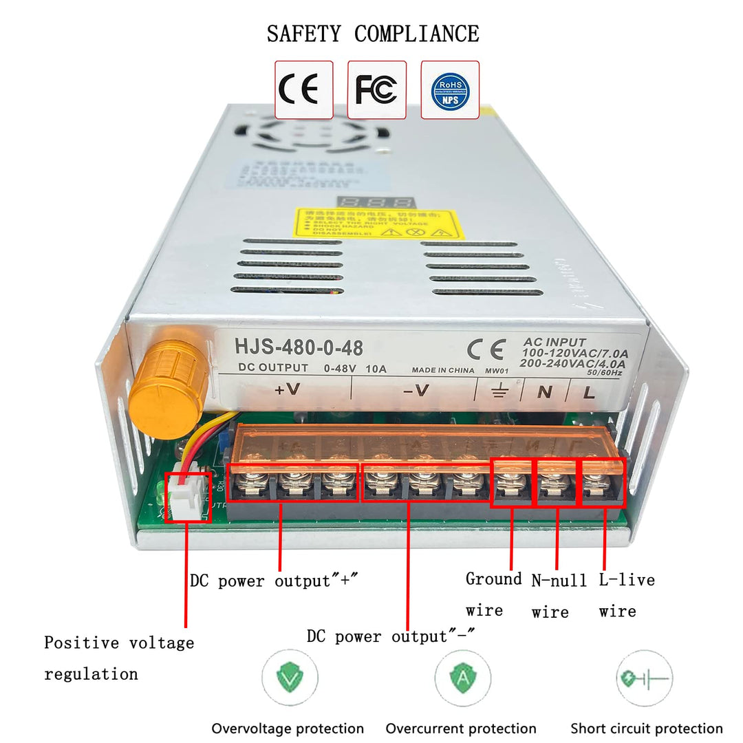Lianshi Transformator AC-DC 0-48V einstellbar 10A 480W Spannung Digitalanzeige DC geregeltes Schaltn