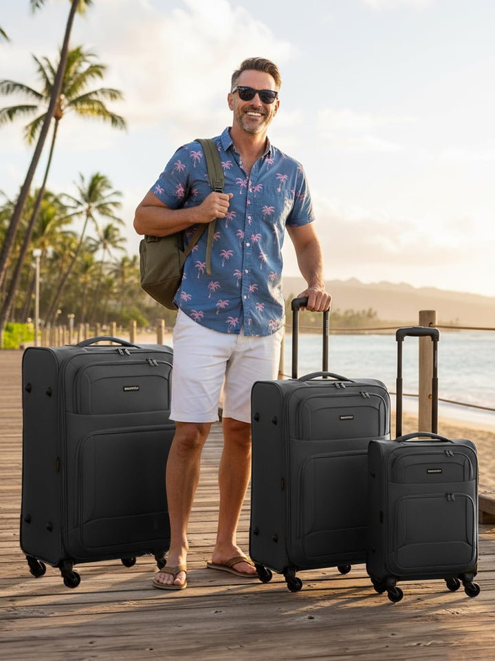 SMARTBOX Weichgepäck Koffer-Set 3-teilig für Damen & Herren | leichte & stabile Reise-Trolleys, hoch