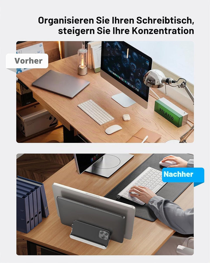 AboveTEK Vertikaler Laptopständer Aluminium, Laptophalter für Laptop bis zu 17,3 ", Aluminium 4 in 1