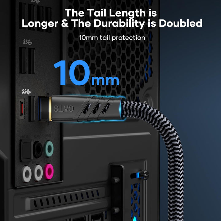 Cat 8 LAN Kabel 8m, 40Gbps Netzwerkkabel 2000MHz Gigabit Hochgeschwindigkeits Internetkabel, Flach S