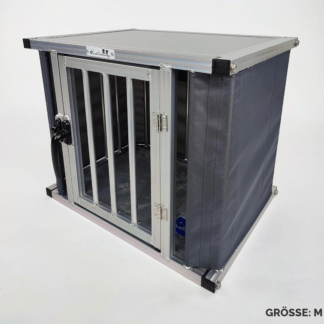 Callieway® ALU DOGBOX/Hundebox/ALU Hundkäfig für Büro und Daheim (nur vertikale Stäbe) (SMALL: 43(L)