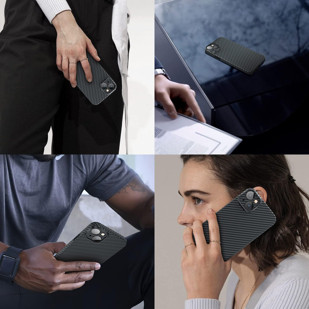 memumi Carbon Hülle für iPhone 14, 0,5 mm Superdünne, Hülle aus echter Aramidfaser [100% Aramidfaser
