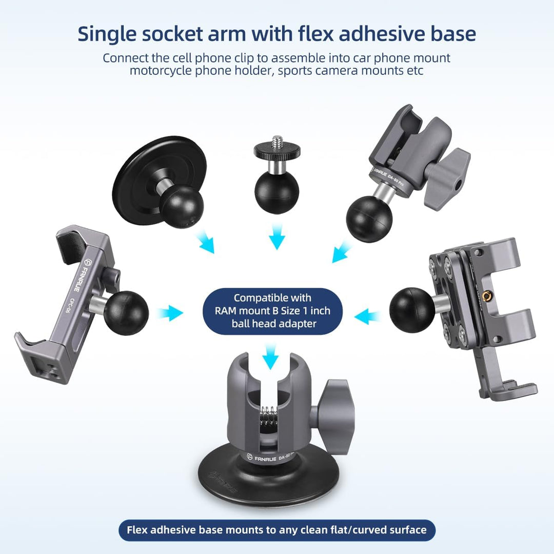 FANAUE Verbindungsarm mit Klebende Kugelkopfbasis Kompatibel mit RAM Mount B Grösse 1" Kugelkopf Ada