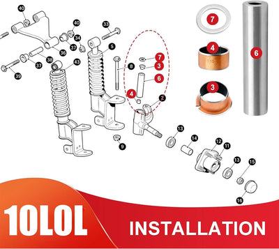 10L0L Golfwagen-Spindel-King-Pin-Rohr- und Buchsensatz, 2er-Pack für EZGO RXV 2008-up Gas und Elektr