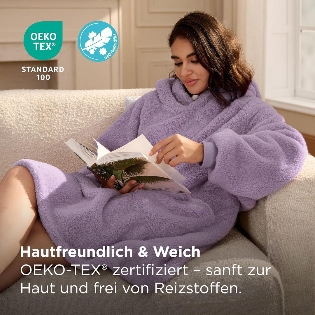 BEDSURE Hoodie Decke mit Ärmeln Kuschelpullover - Tragbare Decke zum Anziehen Erwachsene Lavendel, W