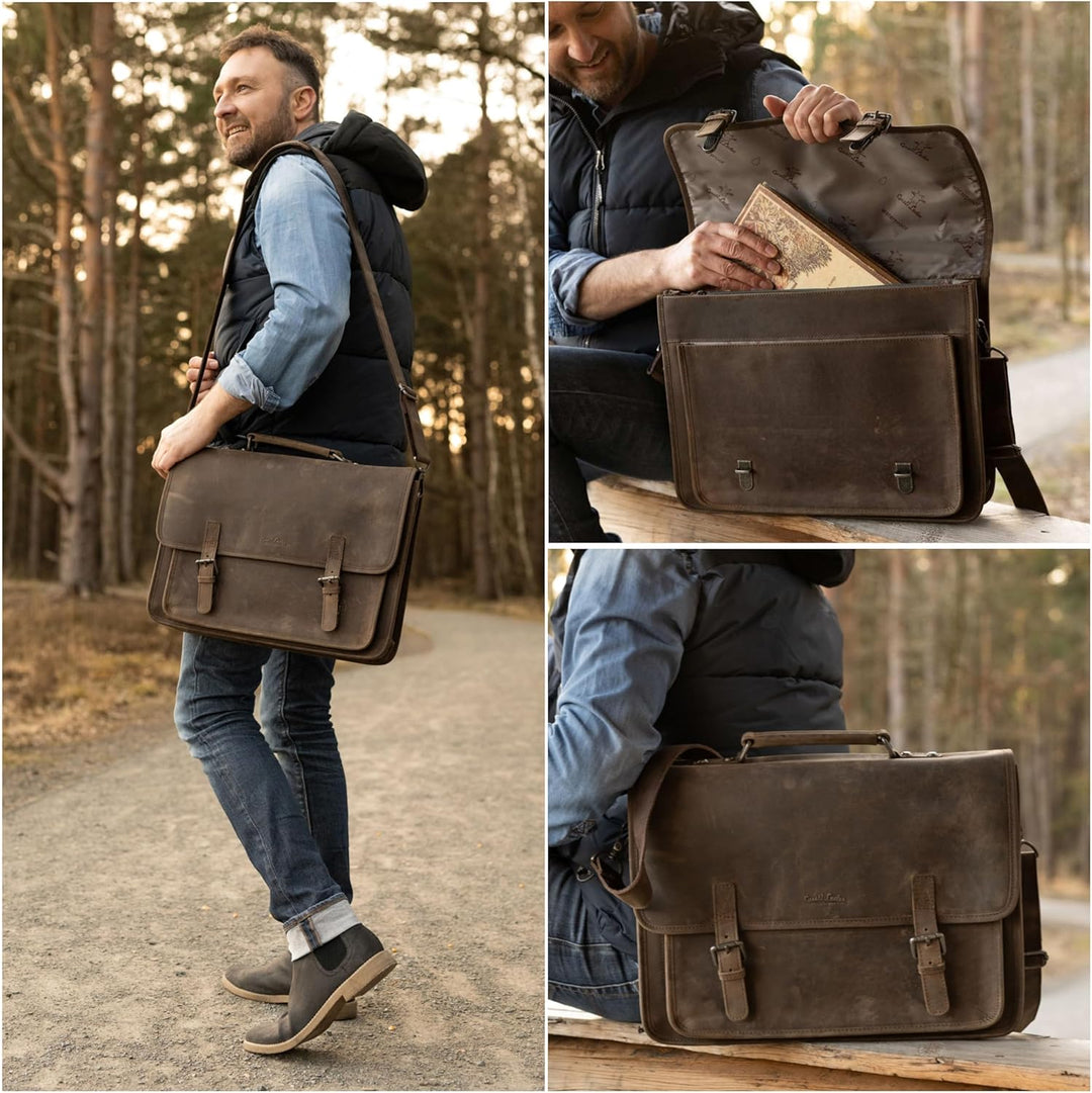 Gusti Umhängetasche Leder - Elmar Damen und Herren Aktentasche Lehrertasche Arbeitstasche Dokumenten