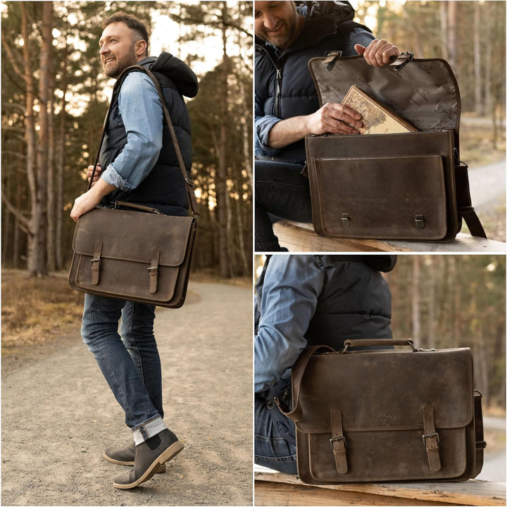 Gusti Umhängetasche Leder - Elmar Damen und Herren Aktentasche Lehrertasche Arbeitstasche Dokumenten