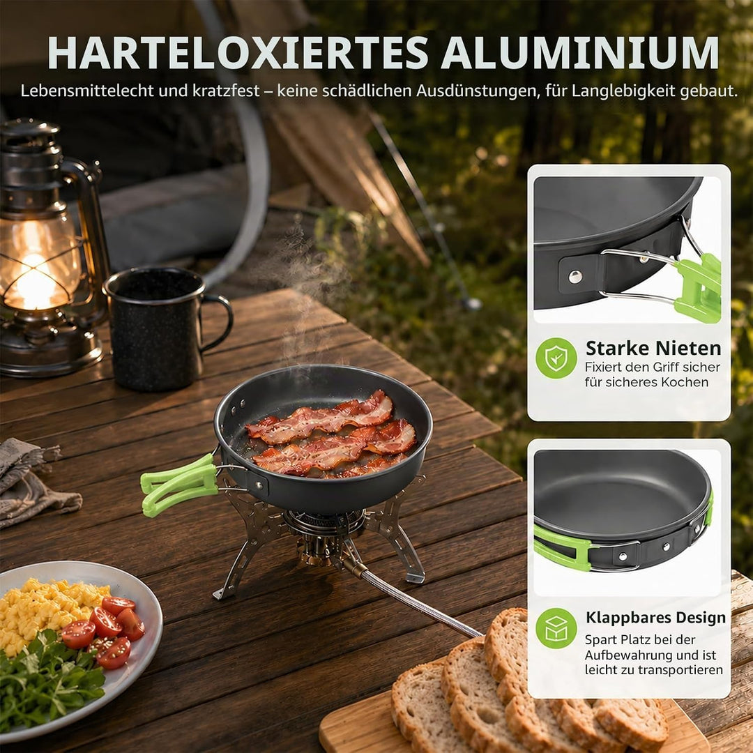 aiGear Camping Kochgeschirr Set/Outdoor Geschirr Set | Camping Topf Kochtopf Tragbar Aluminium | mit