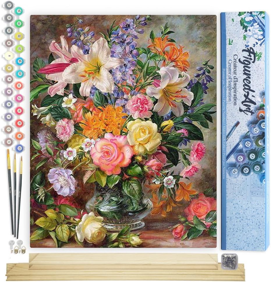 Figured'Art Malen Nach Zahlen Erwachsene Mit Rahmen Explodierende Blumen - Paint by Numbers Basteln