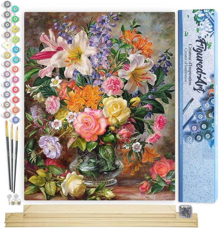 Figured'Art Malen Nach Zahlen Erwachsene Mit Rahmen Explodierende Blumen - Paint by Numbers Basteln