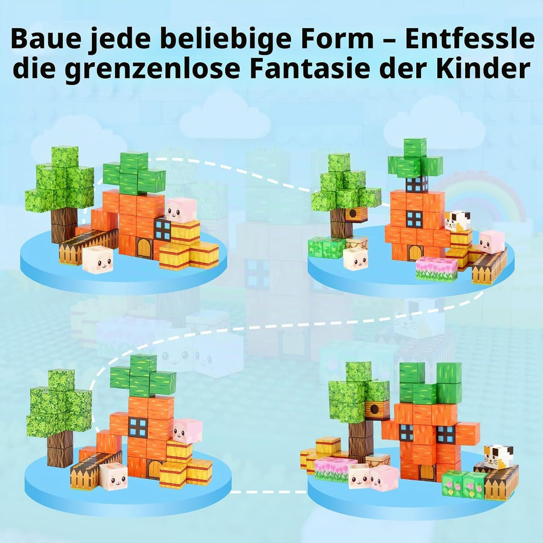 MEESHEEP Magnetbausteine 49 Teile, Karottenmotiv mit Metallbox – Reisegeeignetes Flugzeug- &amp; Autospi