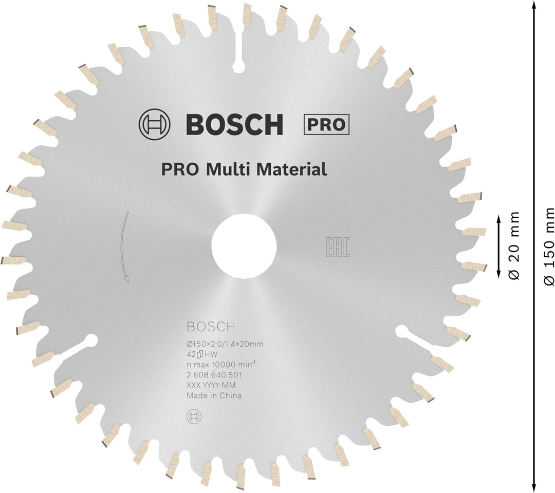 Bosch 1x PRO Multi Material Kreissägeblatt für Netz-Handkreissägen (für Aluminium, Kunststoff, Ø mm,