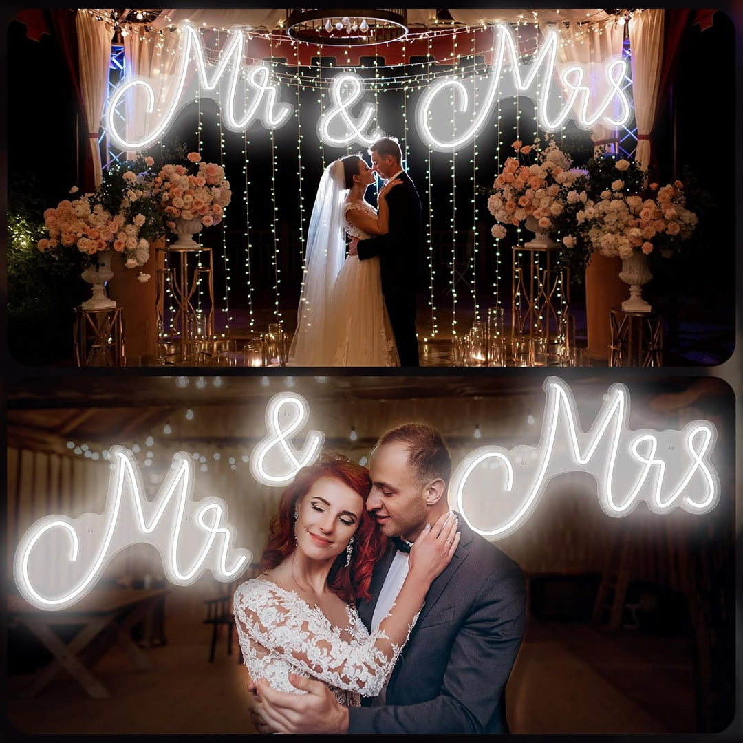 Kittmip Mr. and Mrs Neonschild für Hochzeit, Neonlicht, LED-Hintergrund, Wanddekoration, USB-Schild,