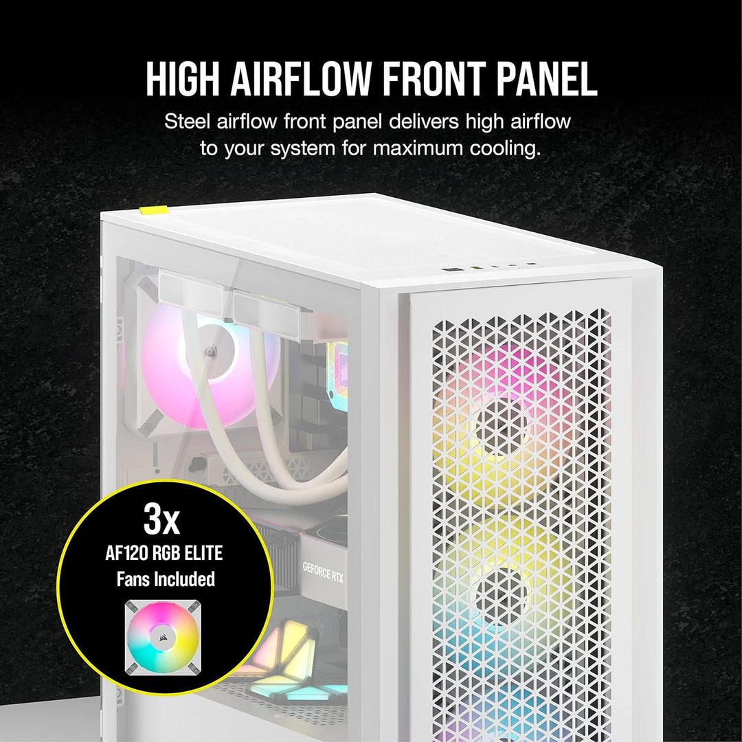 Corsair iCUE 4000D RGB Airflow Mid-Tower-Gehäuse, True White – 3 × AF120 RGB ELITELüfter, iCUE Light