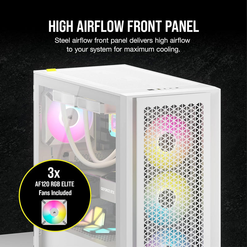 Corsair iCUE 4000D RGB Airflow Mid-Tower-Gehäuse, True White – 3 × AF120 RGB ELITELüfter, iCUE Light
