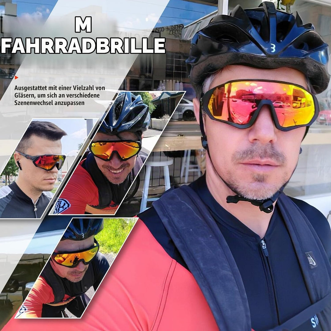 KAPVOE Polarisiert Fahrradbrille mit 1 Linse oder 5 austauschbare Linse TR90 Rahmen für Herren Damen