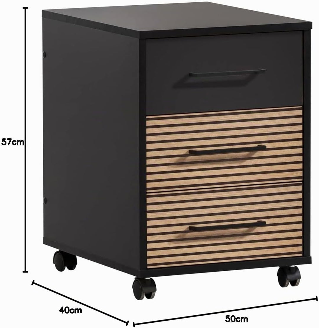 Schildmeyer Rollcontainer Hank 158264, Schwarzmatt/Akustikpaneel Optik, 40 x 50 x 57 cm