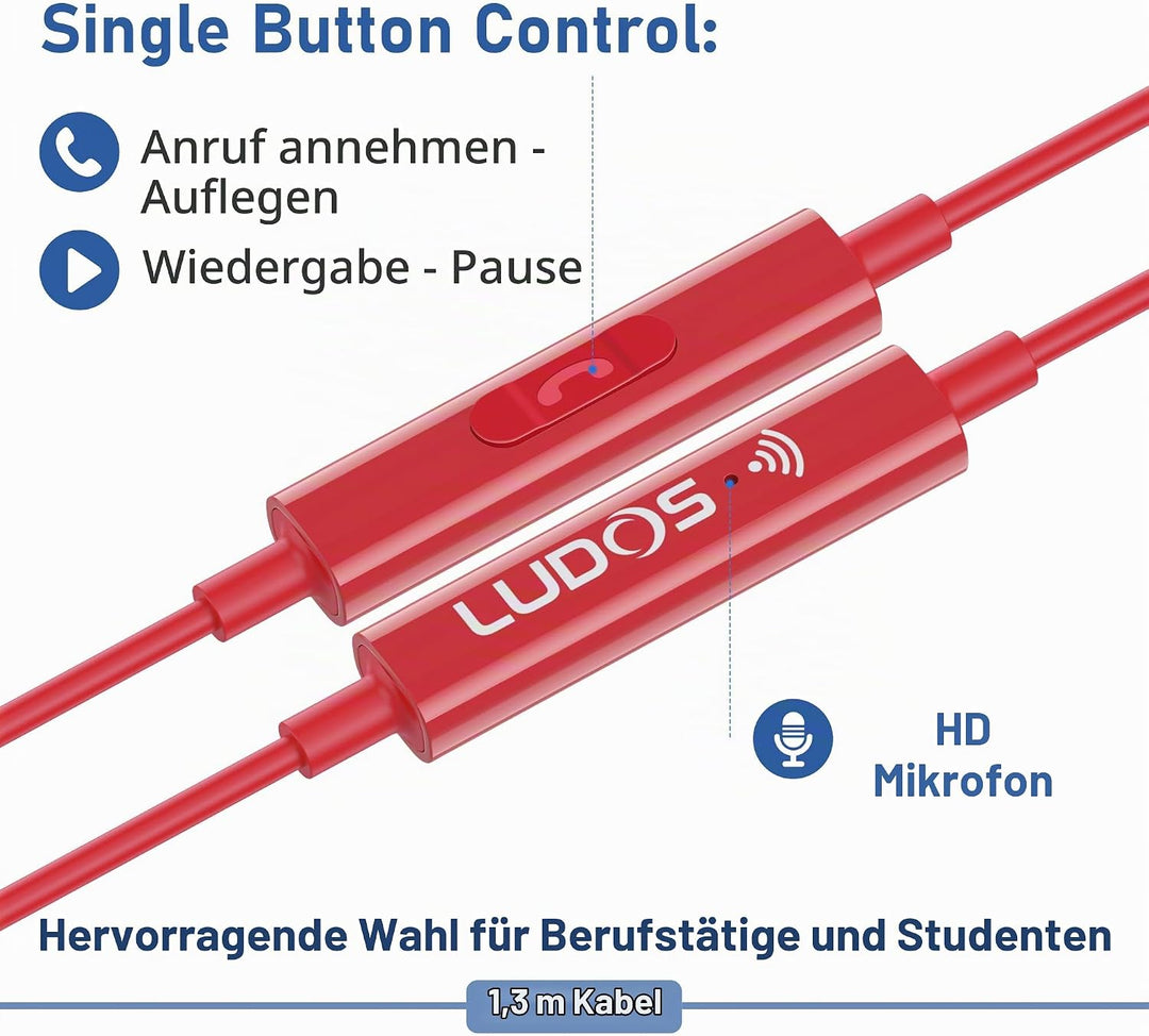 LUDOS FEROX USB C Kopfhörer, 5 Jahre Garantie für iPhone 16 15 Pro Max Plus Samsung Galaxy S24 S23 U
