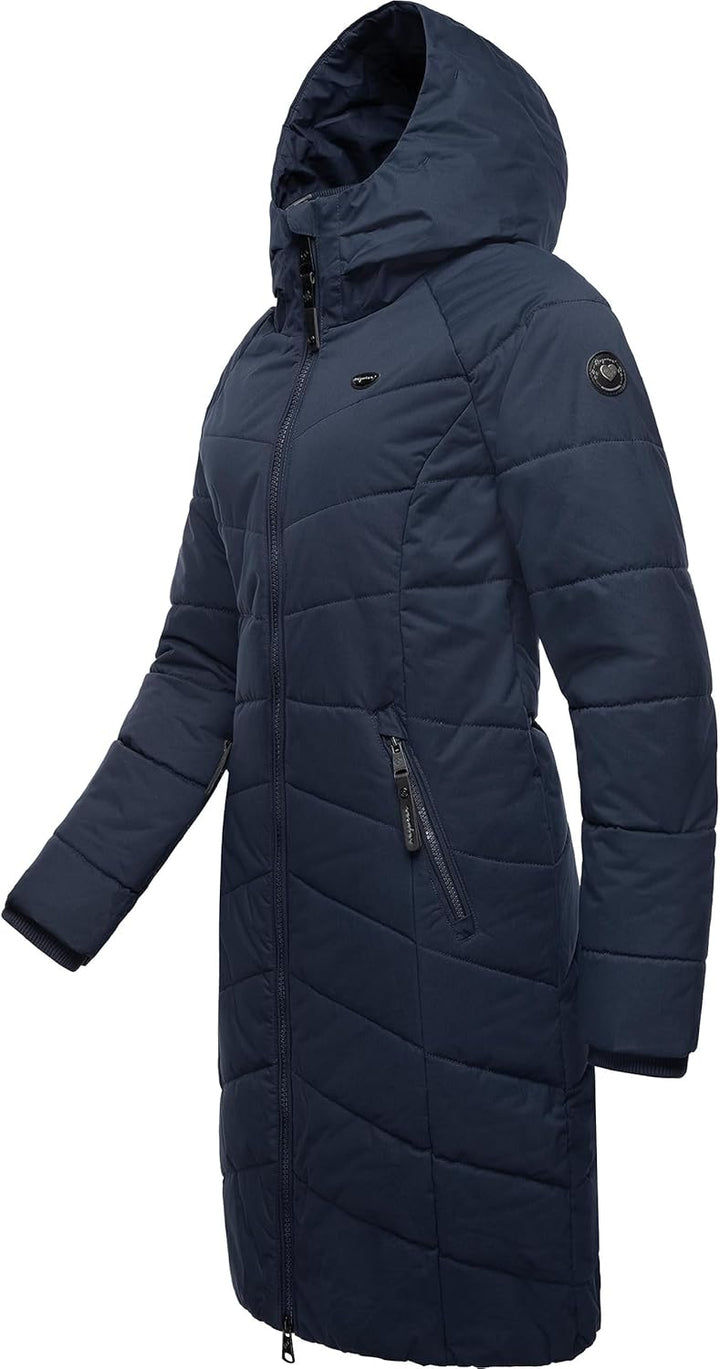 Ragwear Damen Wintermantel Warmer wasserdichter Steppmantel lang mit Kapuze Dizzie Coat XS-6XL S Nav