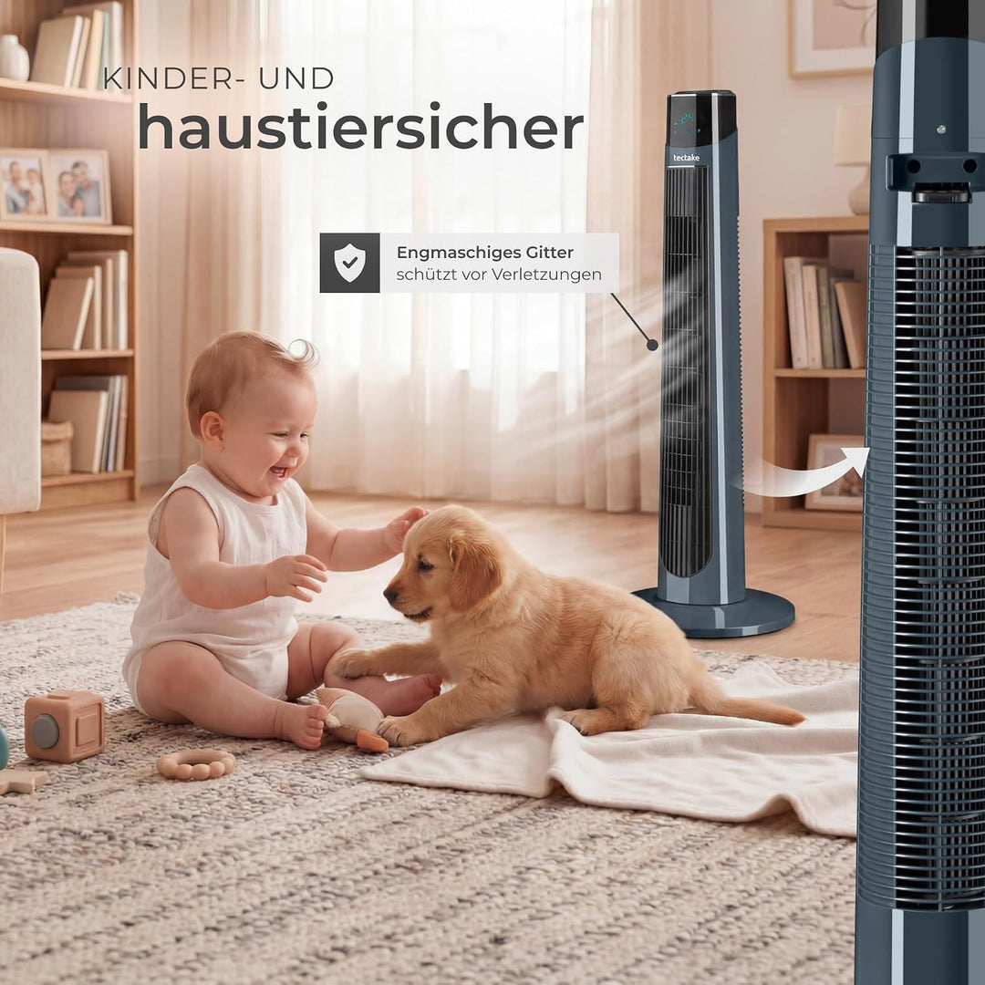 TecTake® Turmventilator, 93 cm, extrem leise, energiesparend, 90° Schwenkfunktion, 3 Modi, 3 Stufen,