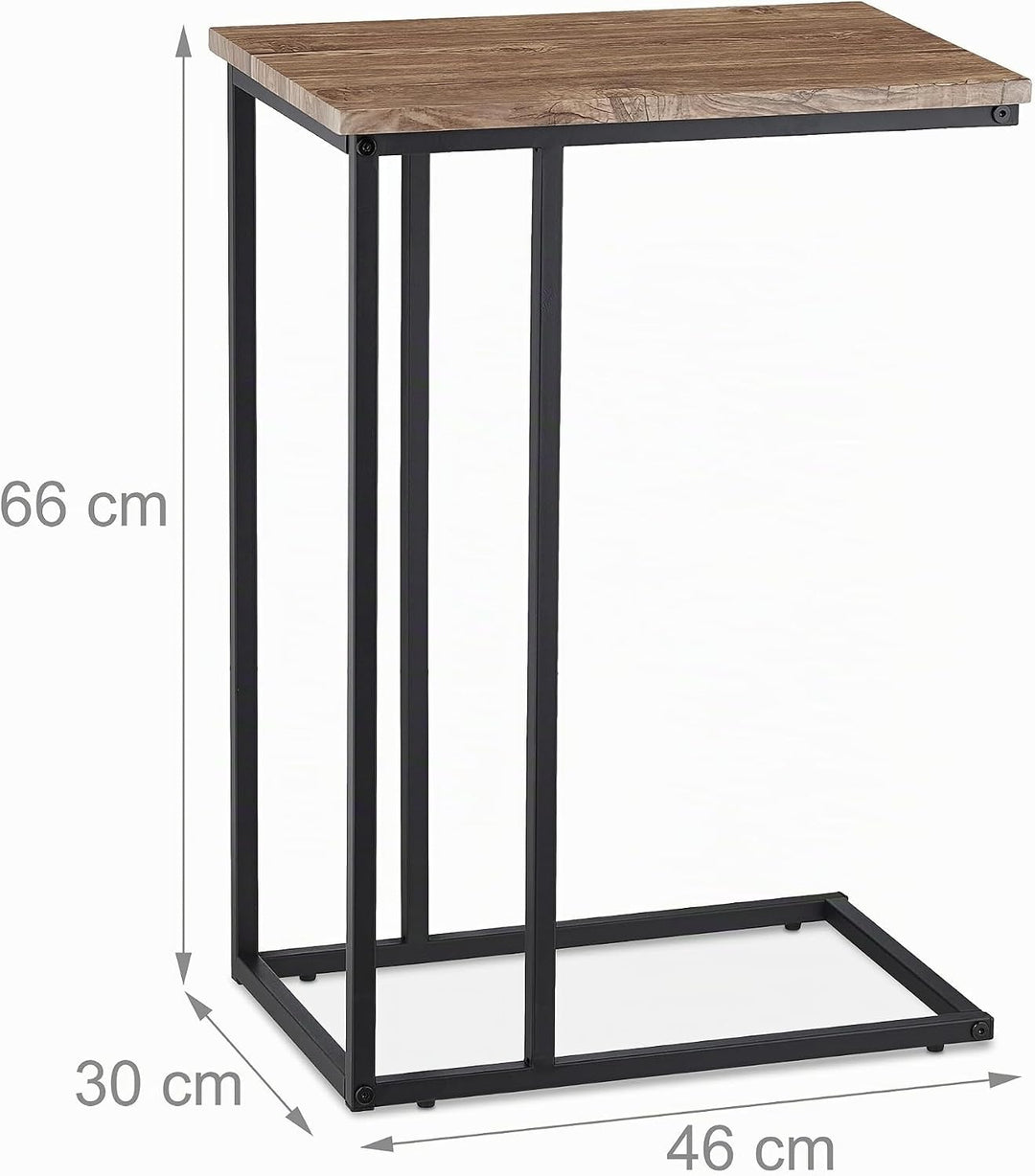 Relaxdays Beistelltisch, Industrial Design, C-form, Ablagetisch, Metall &amp; Holzoptik, HBT: 65,5x46x30