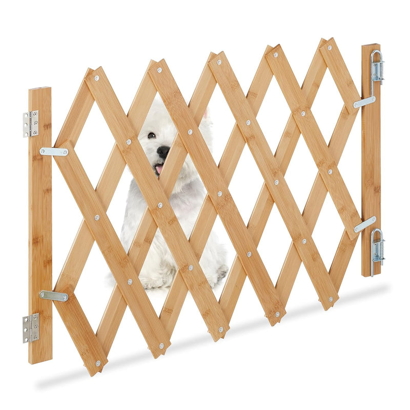 Relaxdays Hundeabsperrgitter, ausziehbar bis 108,5 cm, 47,5-60 cm hoch, Bambus, Hunde Schutzgitter T